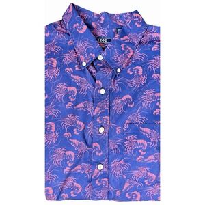 IZOD Stretch Poplin Mens 2XL  Navy Short Sleeve Crawfish Lobster All Over Print